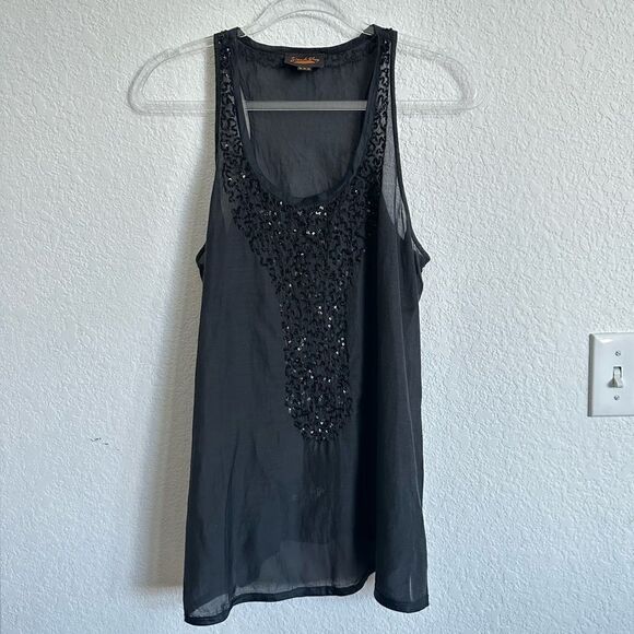 Paradise Shop Black Sequin Sheer Racerback Tank Top - Picture 1 of 6